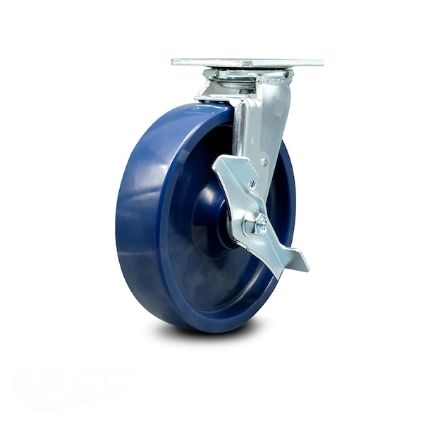 8 Inch Solid Polyurethane Swivel Caster with Ball Bearing and Brake SCC